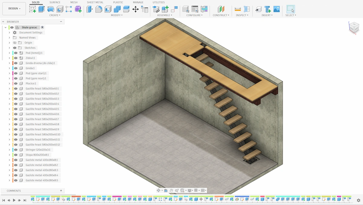 3D CAD model metalnih stepenica fazi projektiranja